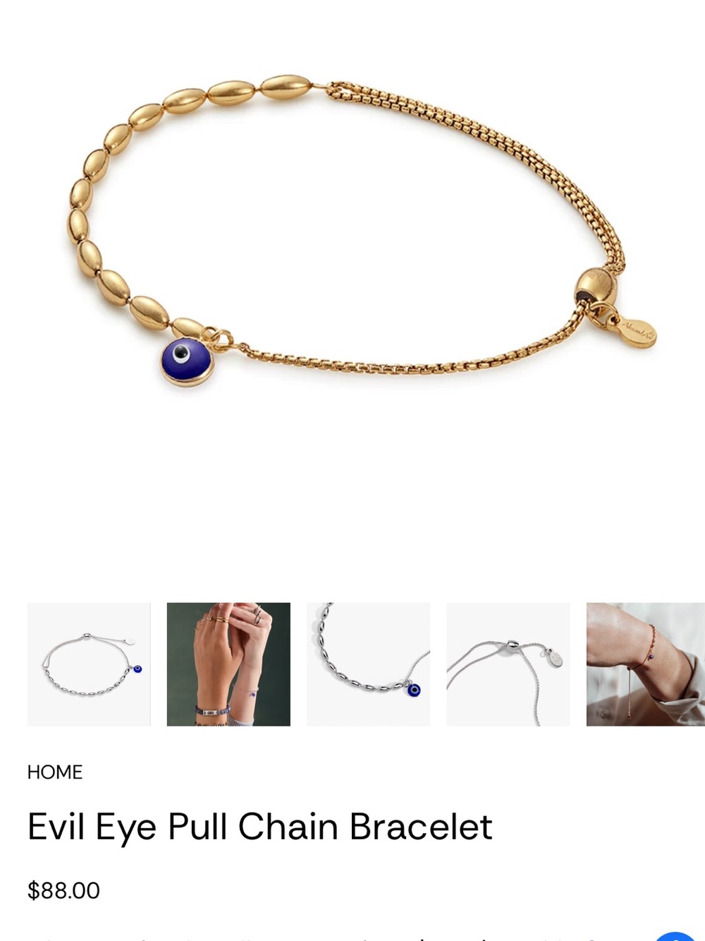 Alex and Ani Gold Evil Eye Pull Chain Bracelet